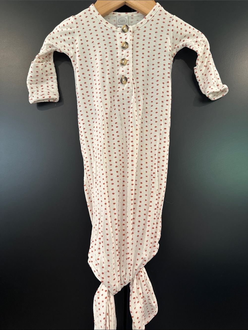 Lou Lou & Co Bamboo Knotted Baby Gown with Rust Dot Print